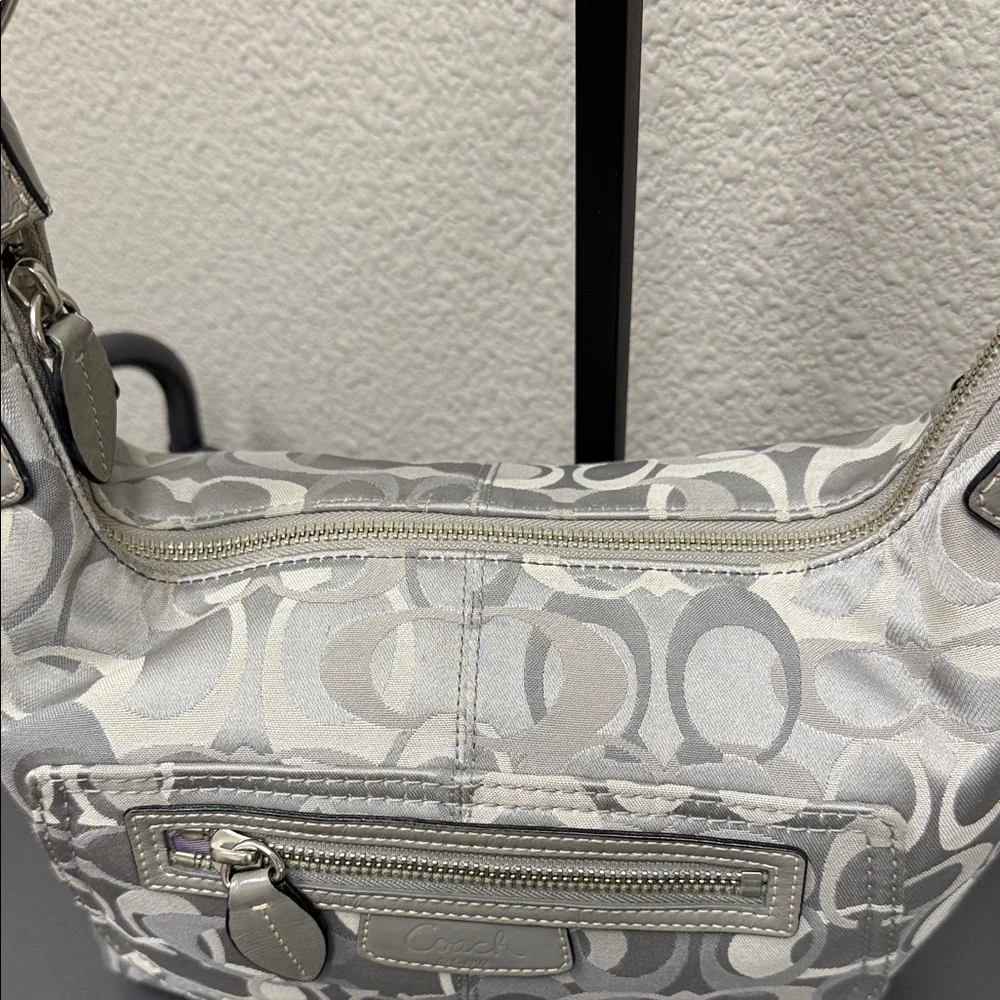 Coach Moto Silver and Gray Optic C Monogram Medium Hobo Bag
